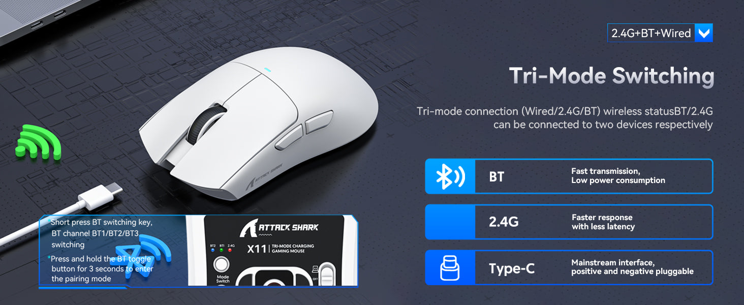 Attackshark X11 Wireless Gaming Mouse - High-Precision RGB, Ergonomic Design, and Customizable DPI for Gamers in Pakistan | Vortex Gears
