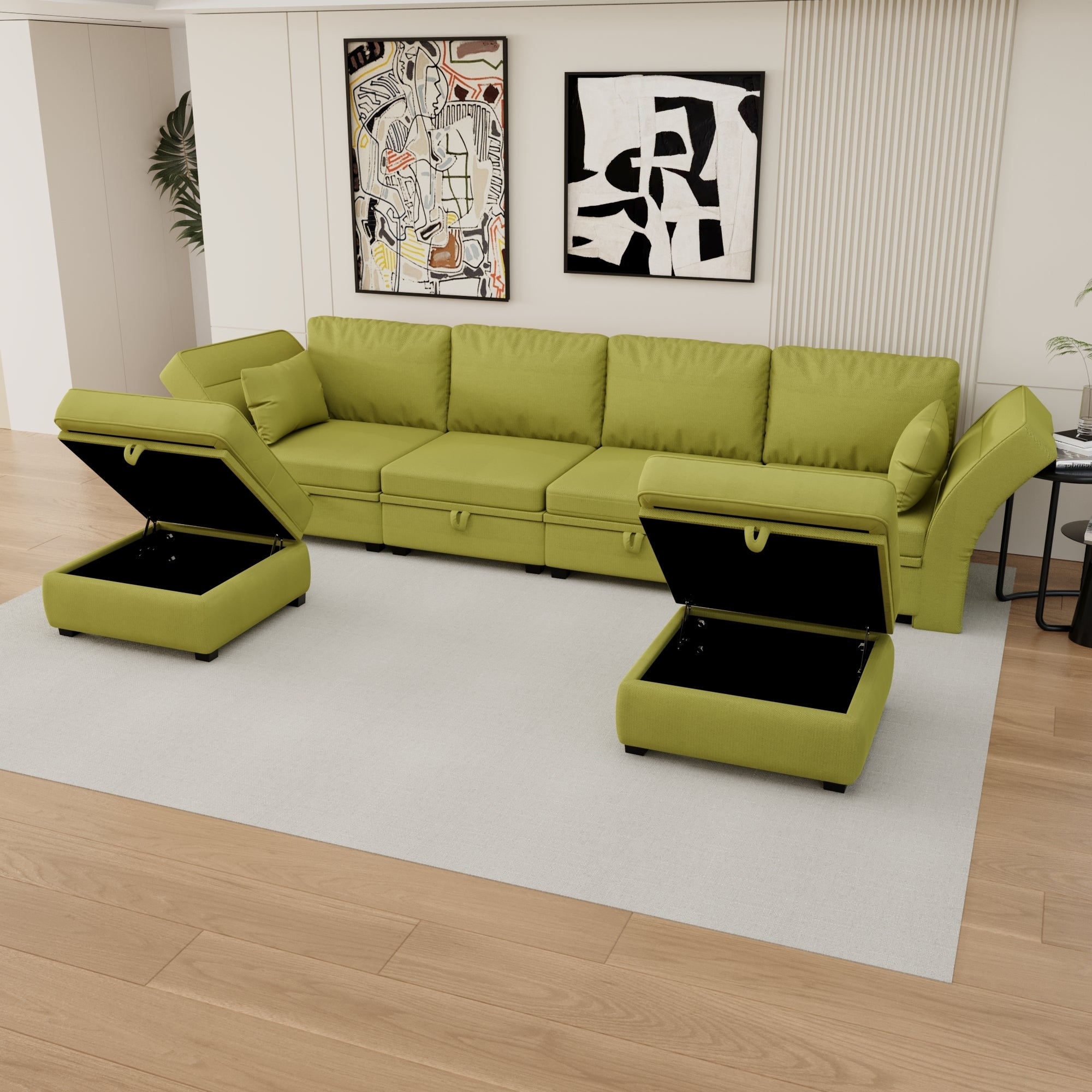 U-Shape Modular Sectional with Reversible Chaise and Storage Seats