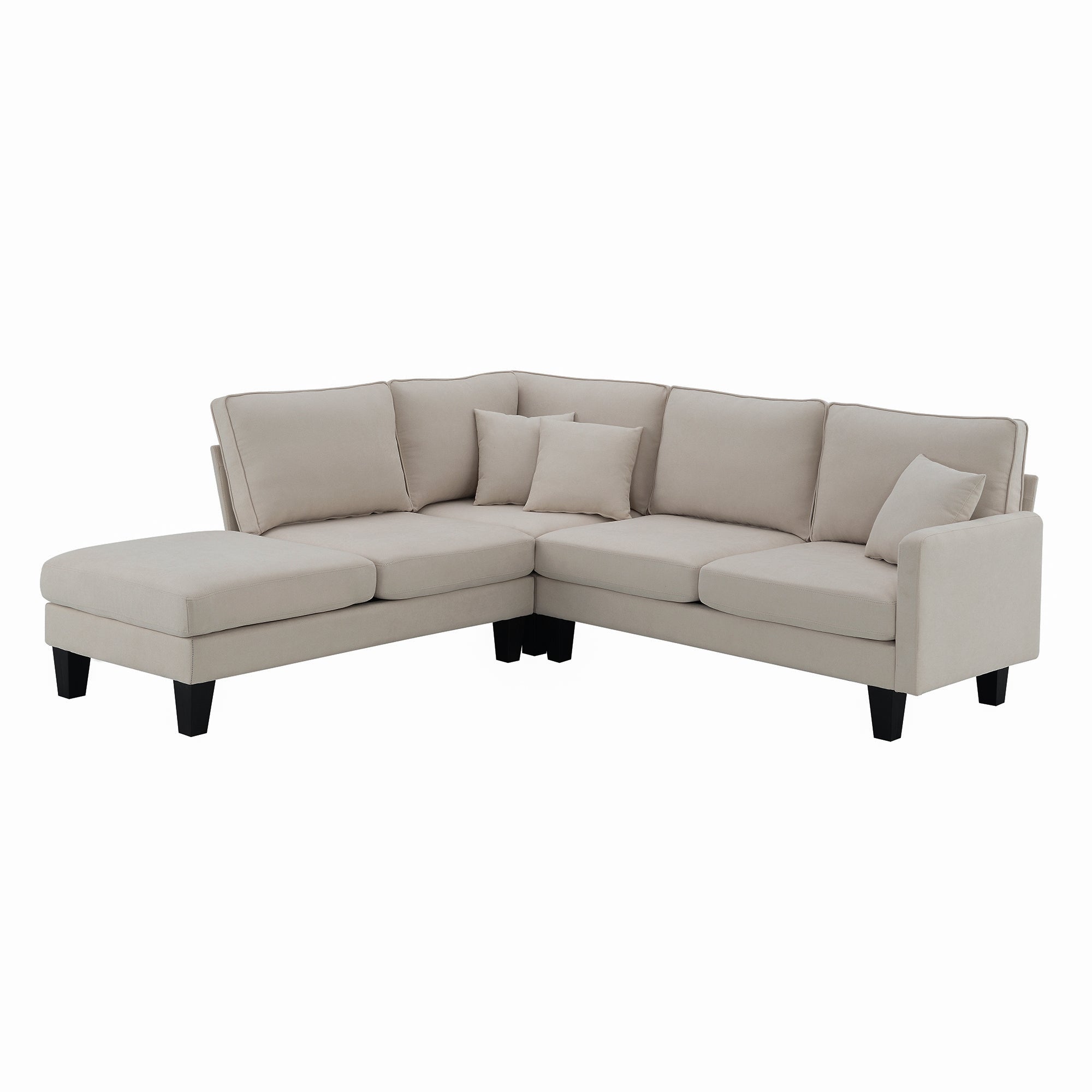 Terrycloth Sectional Sofa, 5-Seat Set, Chaise Lounge, L-Shape, Living Room, Beige