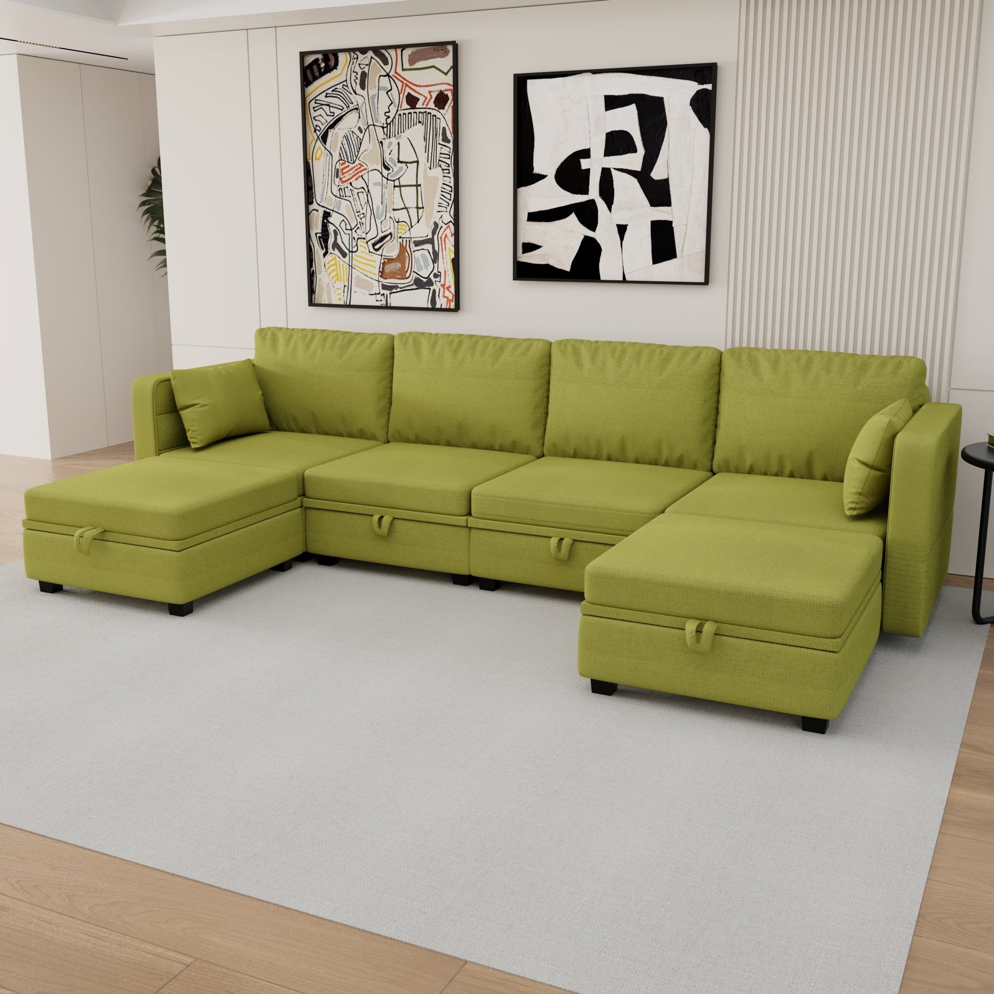 U-Shape Modular Sectional with Reversible Chaise and Storage Seats