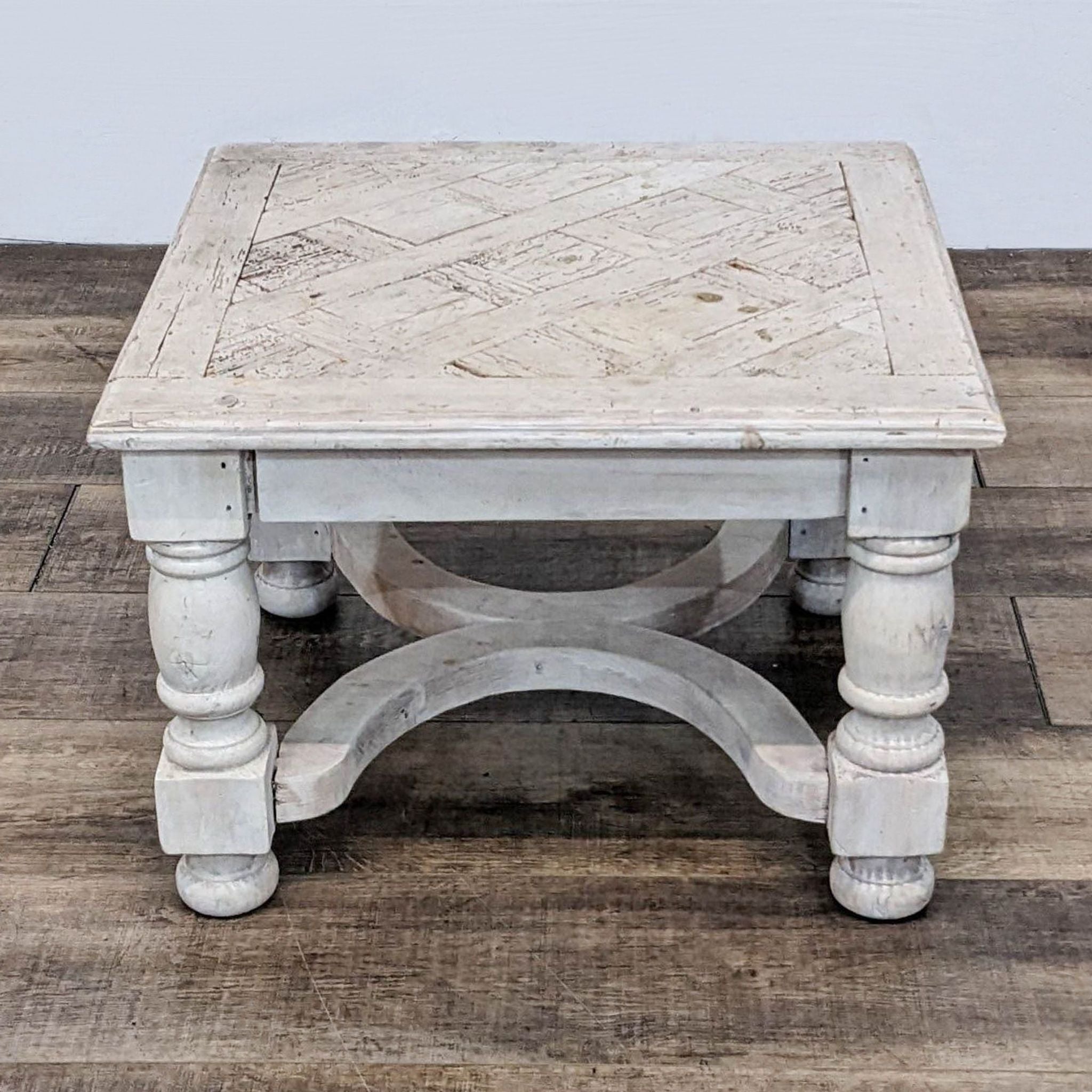 Side Table with Reclaimed Wood Parquet Top