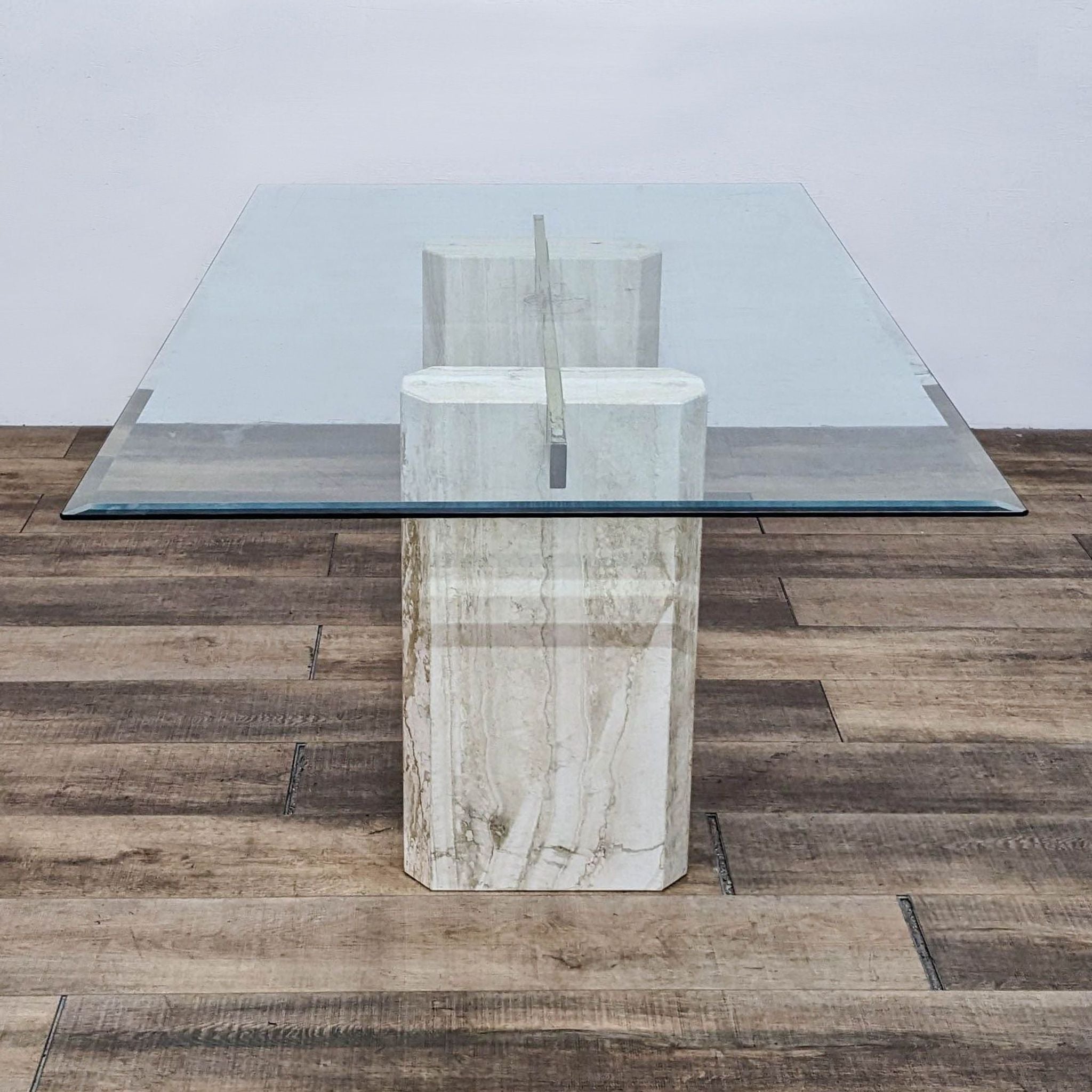 Contemporary Modern Travertine Dining Table with a Glass Top