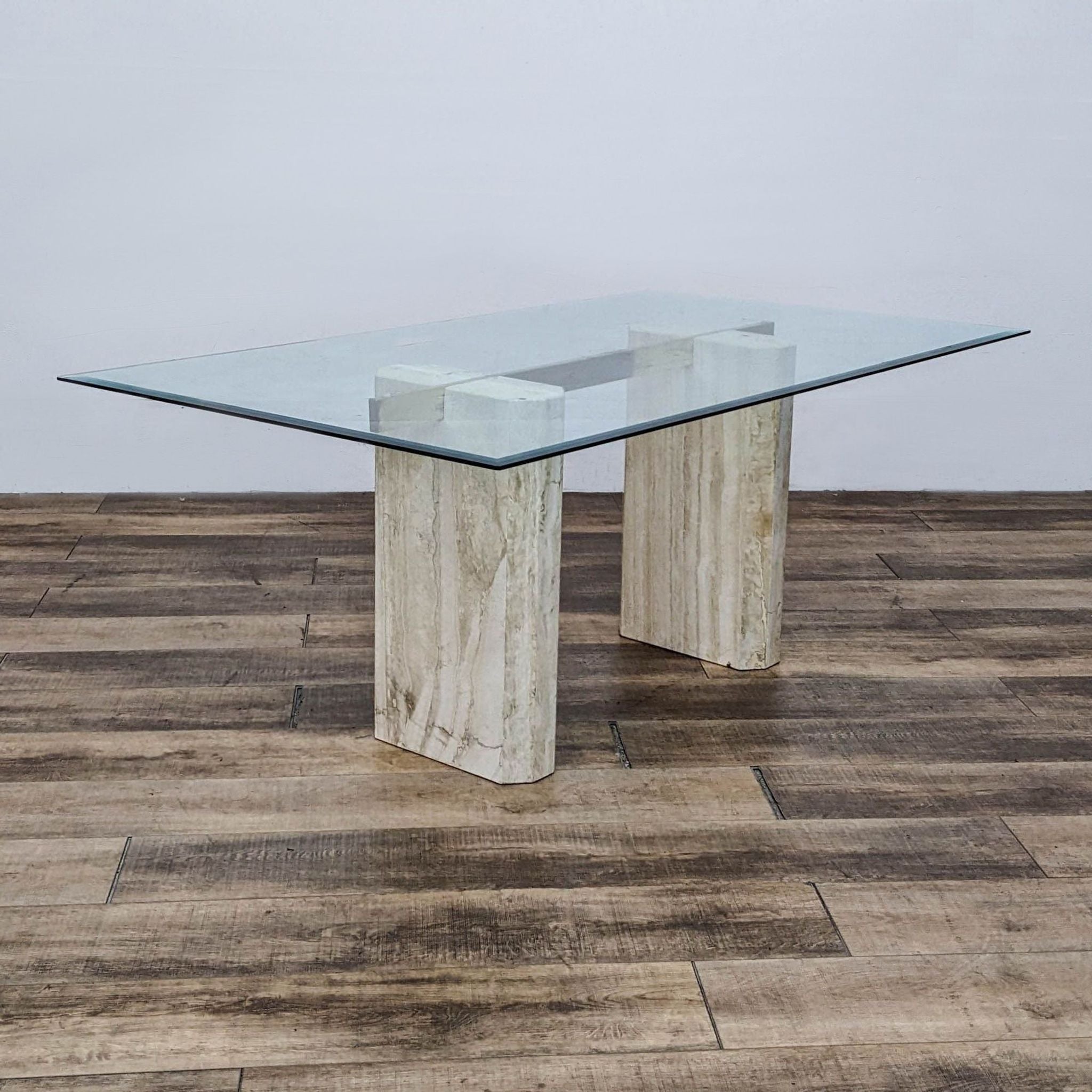 Contemporary Modern Travertine Dining Table with a Glass Top