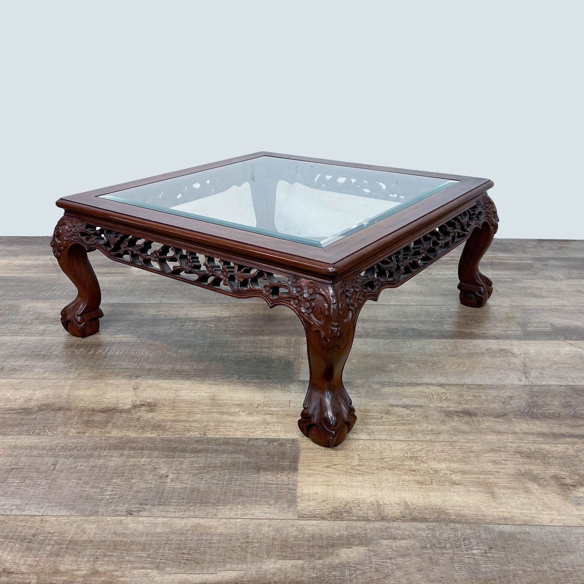 Glass Top Carved Coffee Table