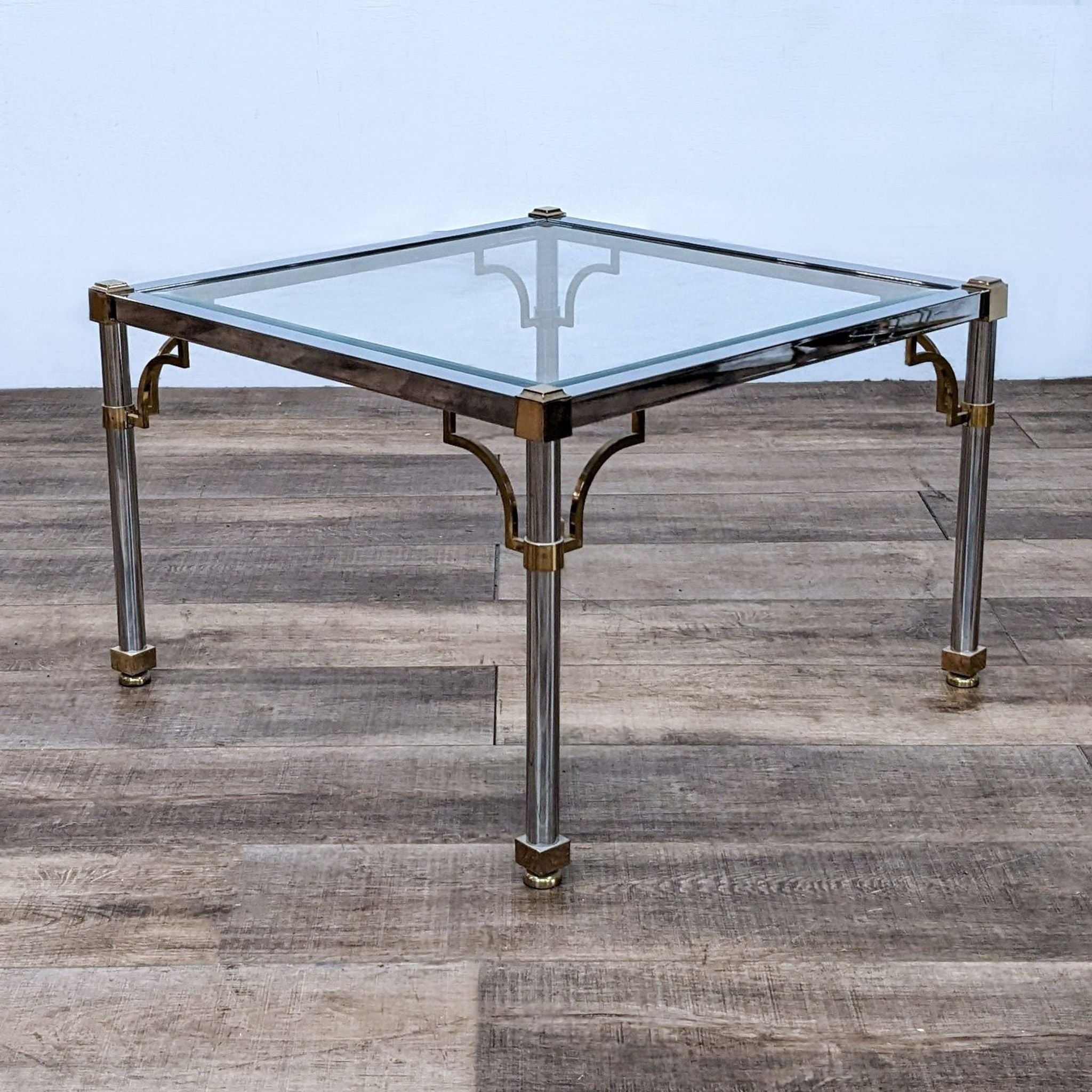 Chrome and Brass Glass Top End Table