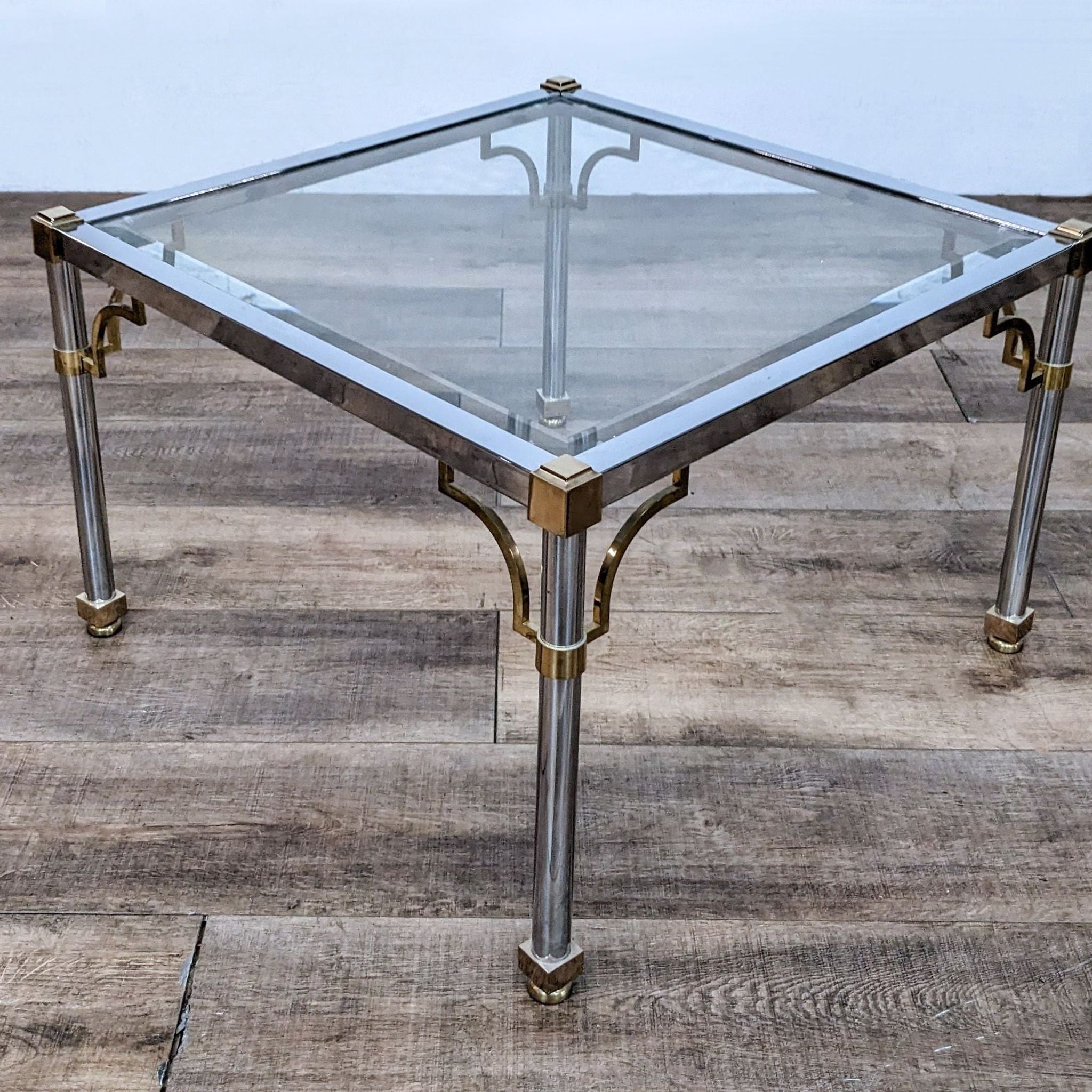 Chrome and Brass Glass Top End Table