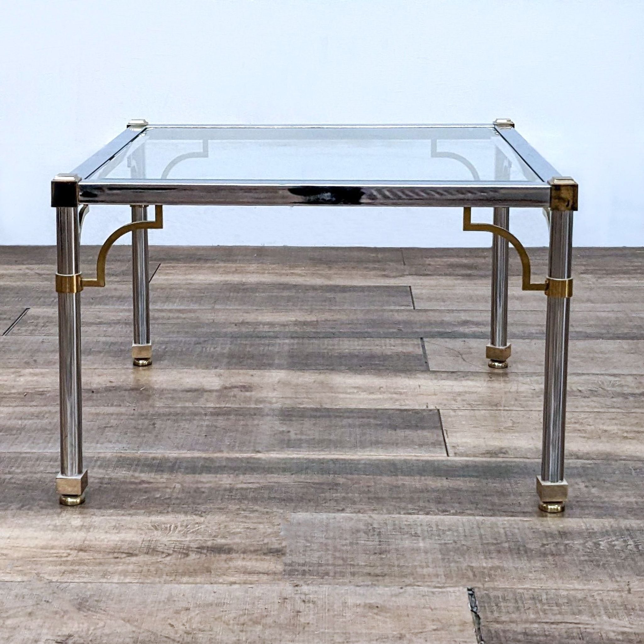 Chrome and Brass Glass Top End Table