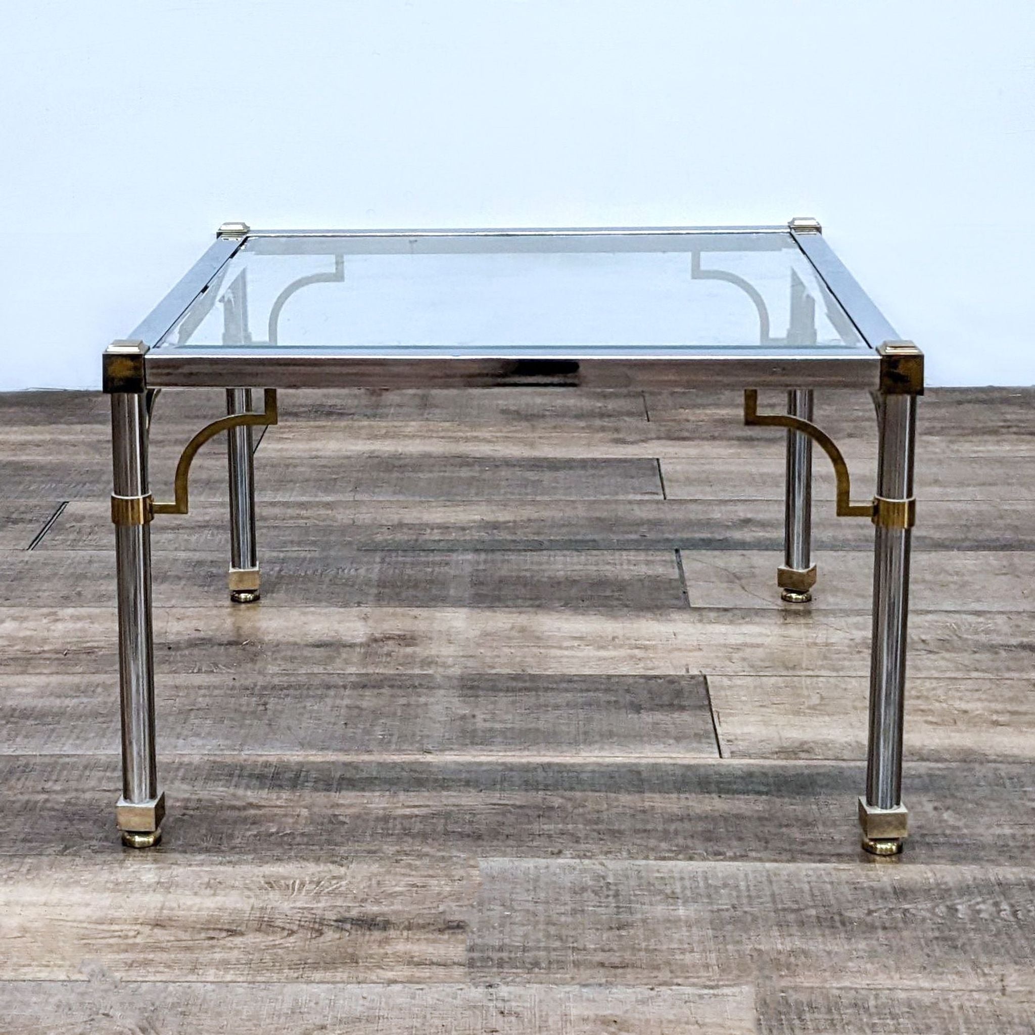 Chrome and Brass Glass Top End Table