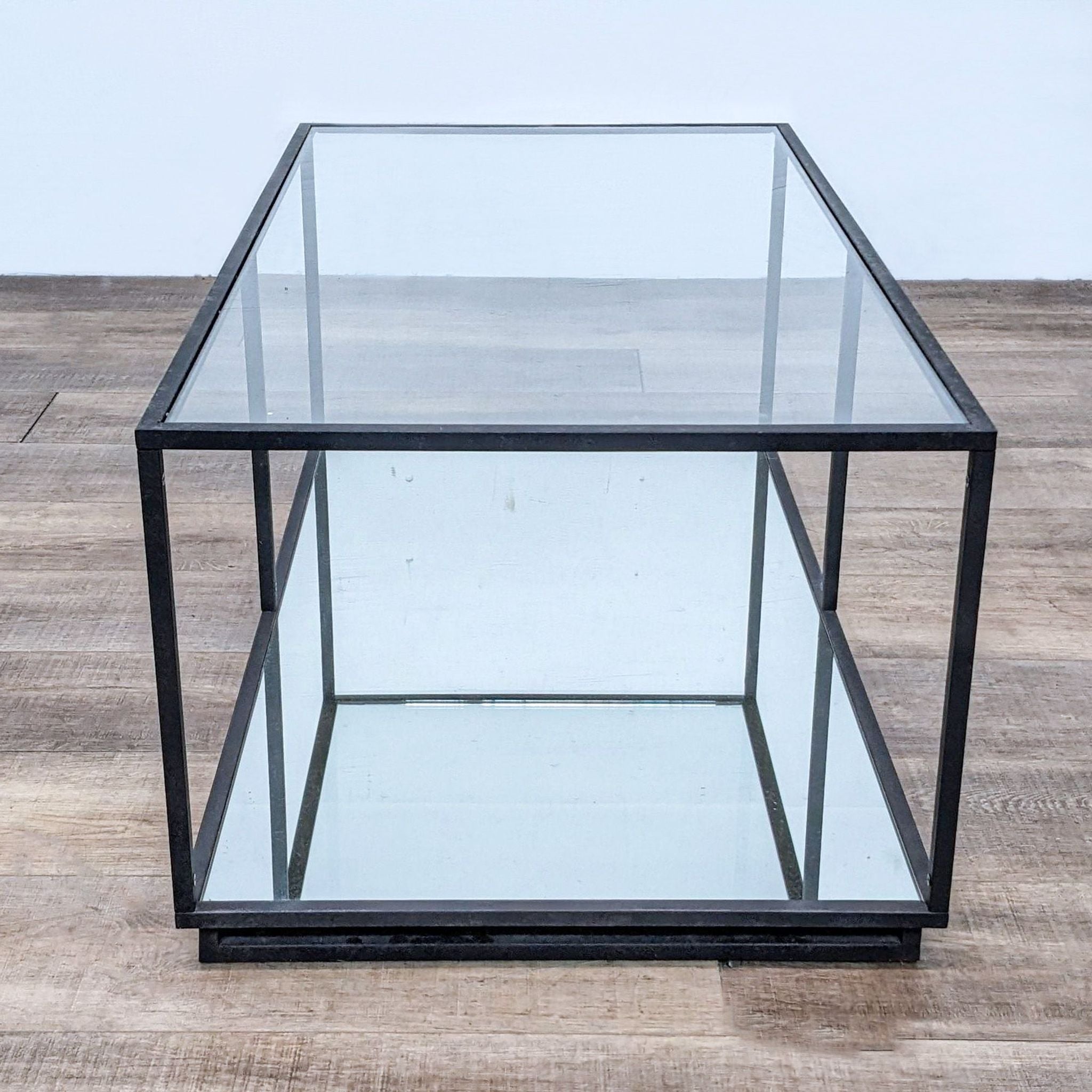 Glass Top Coffee Table with Mirrored Shelf