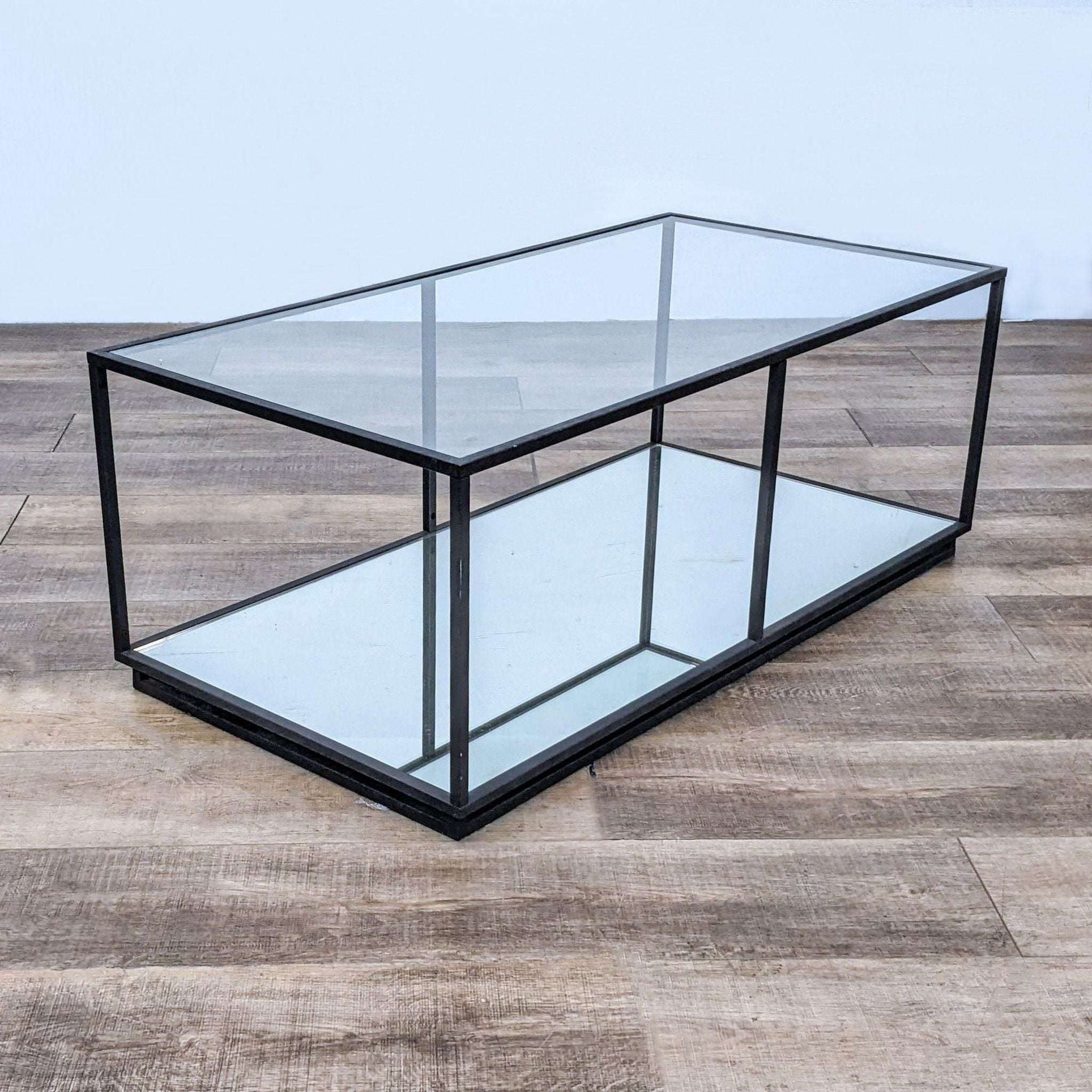 Glass Top Coffee Table with Mirrored Shelf