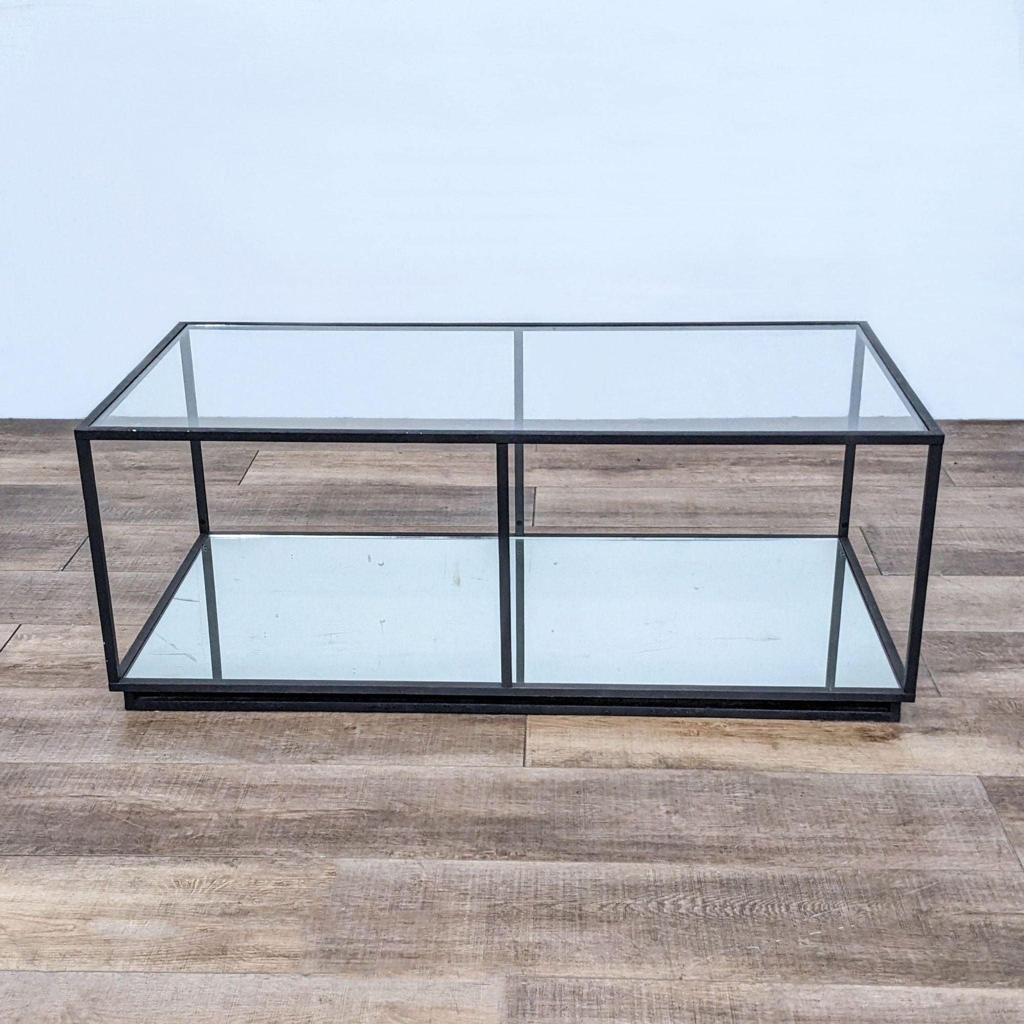 Glass Top Coffee Table with Mirrored Shelf