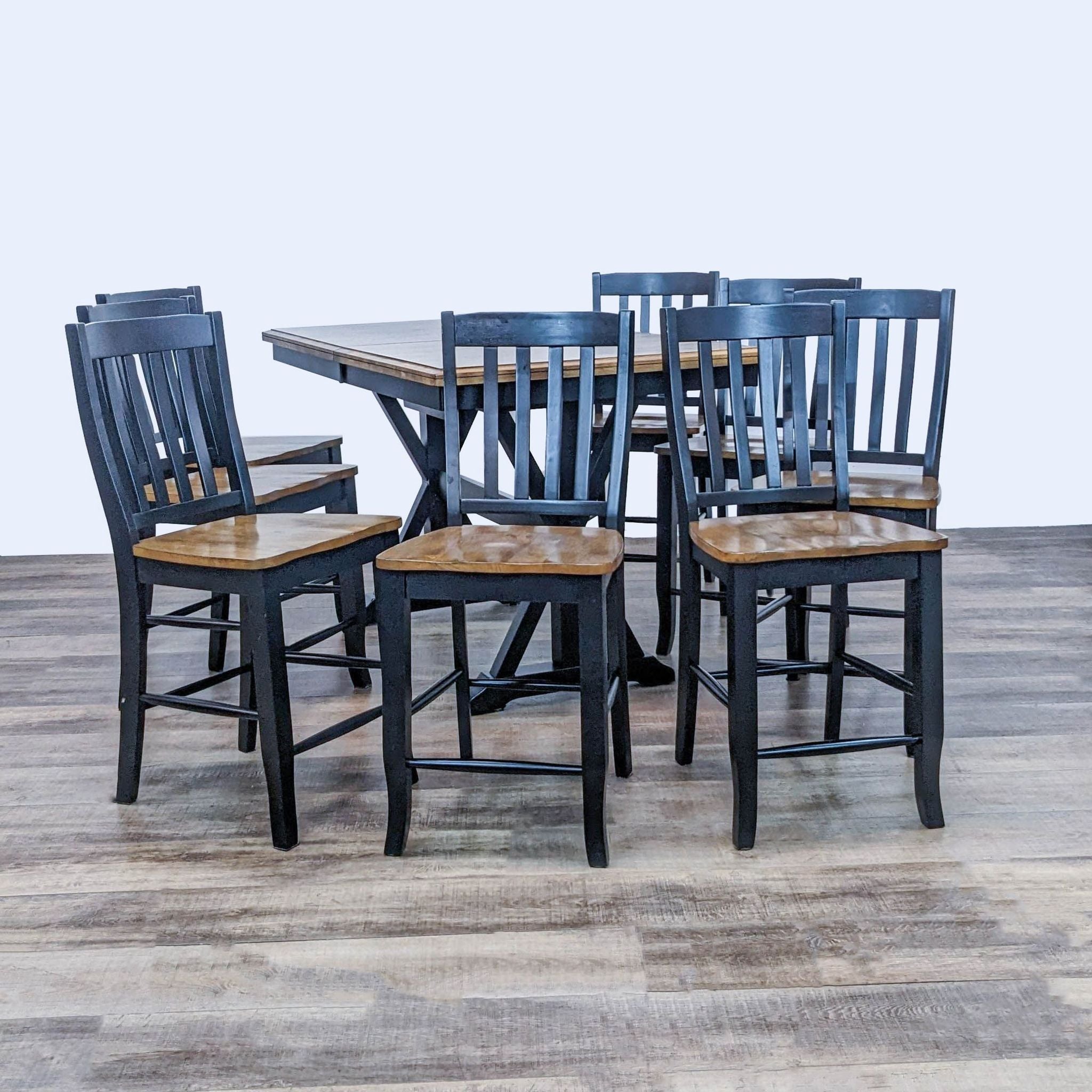 Contemporary Wooden Dining Table Set with Six Chairs