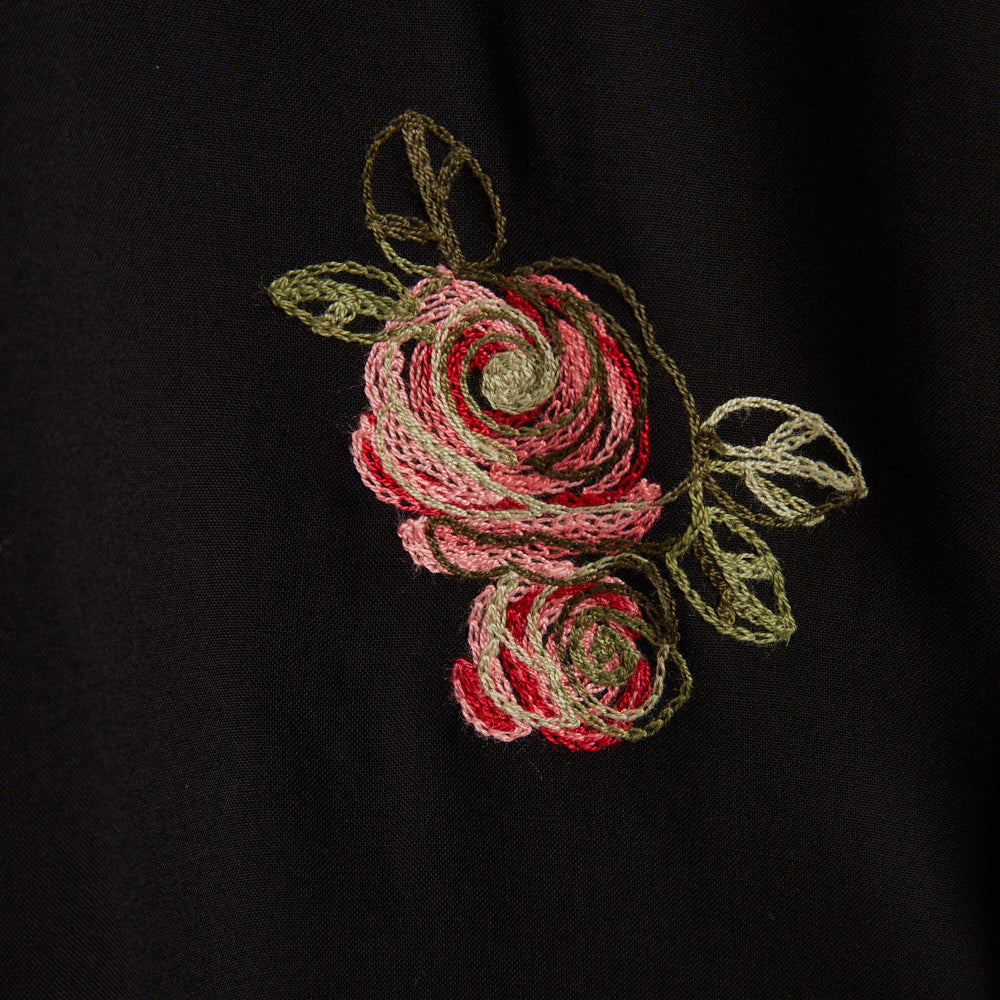 Embroidered Roses S/S Vacation Shirt - Black