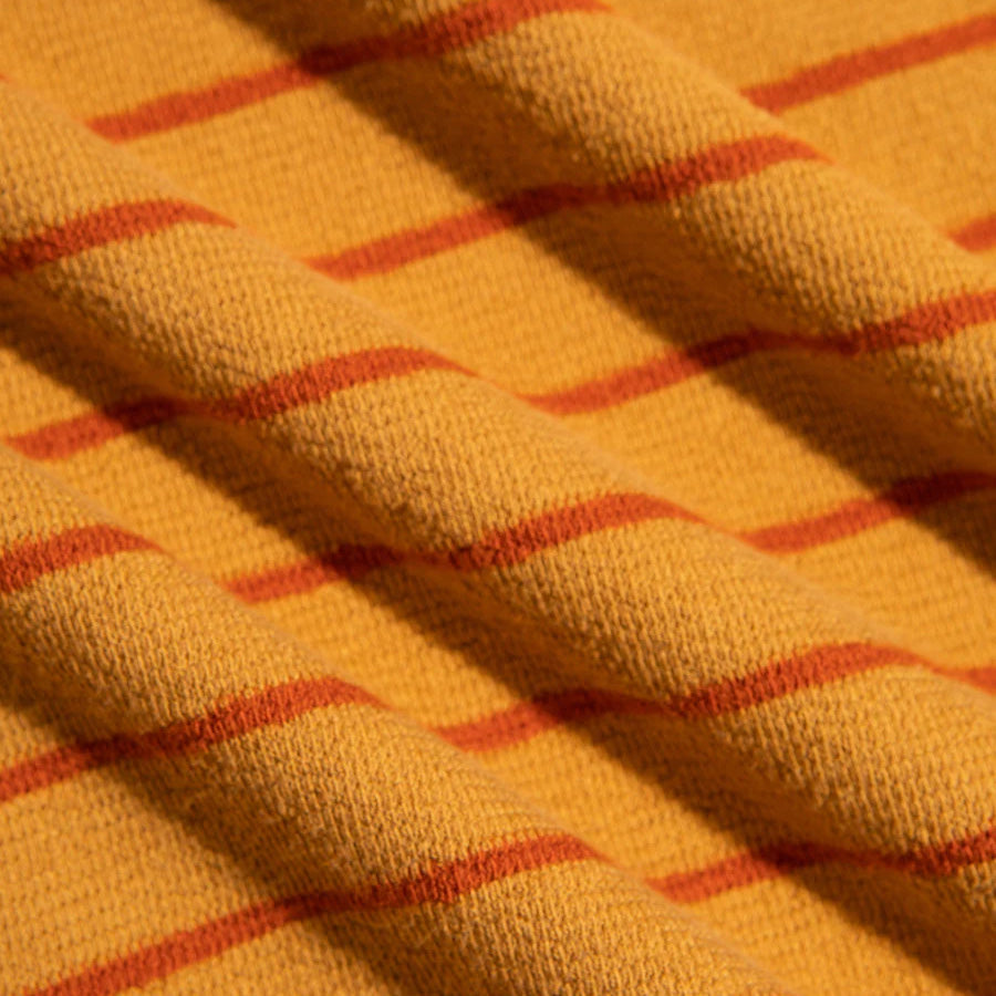 Fly Toweling Textured T-Shirt - Ochre/Tangerine Stripe