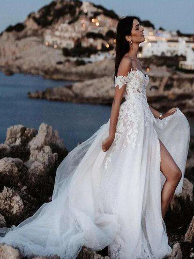 Sexy Lace Wedding Dresses Off The Shoulder Sweetheart Neck Bridal Gowns Side Split Vintage Applique Vestido De Novia 2024 Custom