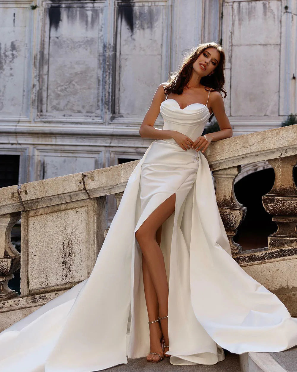 2023 Bridal Dresses 2 in 1 Detachable Skirt Satin Mermaid Pleated Simple Princess Wedding Gowns Vestidos De Novia Formal Party
