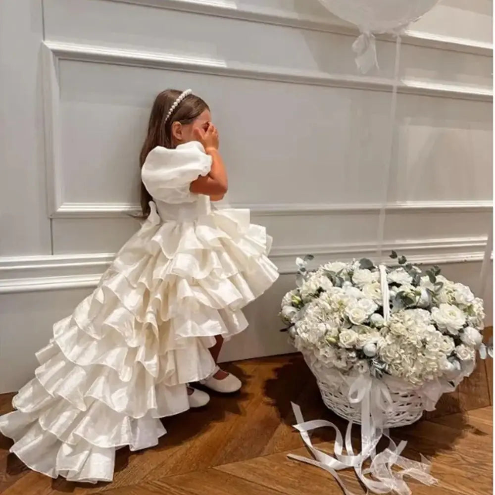 Flower Girl Dresses For Wedding Birthday Pearl Floral Tulle Luxury Princess Long Maxi Kids Bridesmaid Ball First Communion Gowns