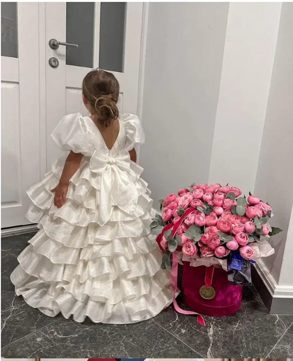 Flower Girl Dresses For Wedding Birthday Pearl Floral Tulle Luxury Princess Long Maxi Kids Bridesmaid Ball First Communion Gowns