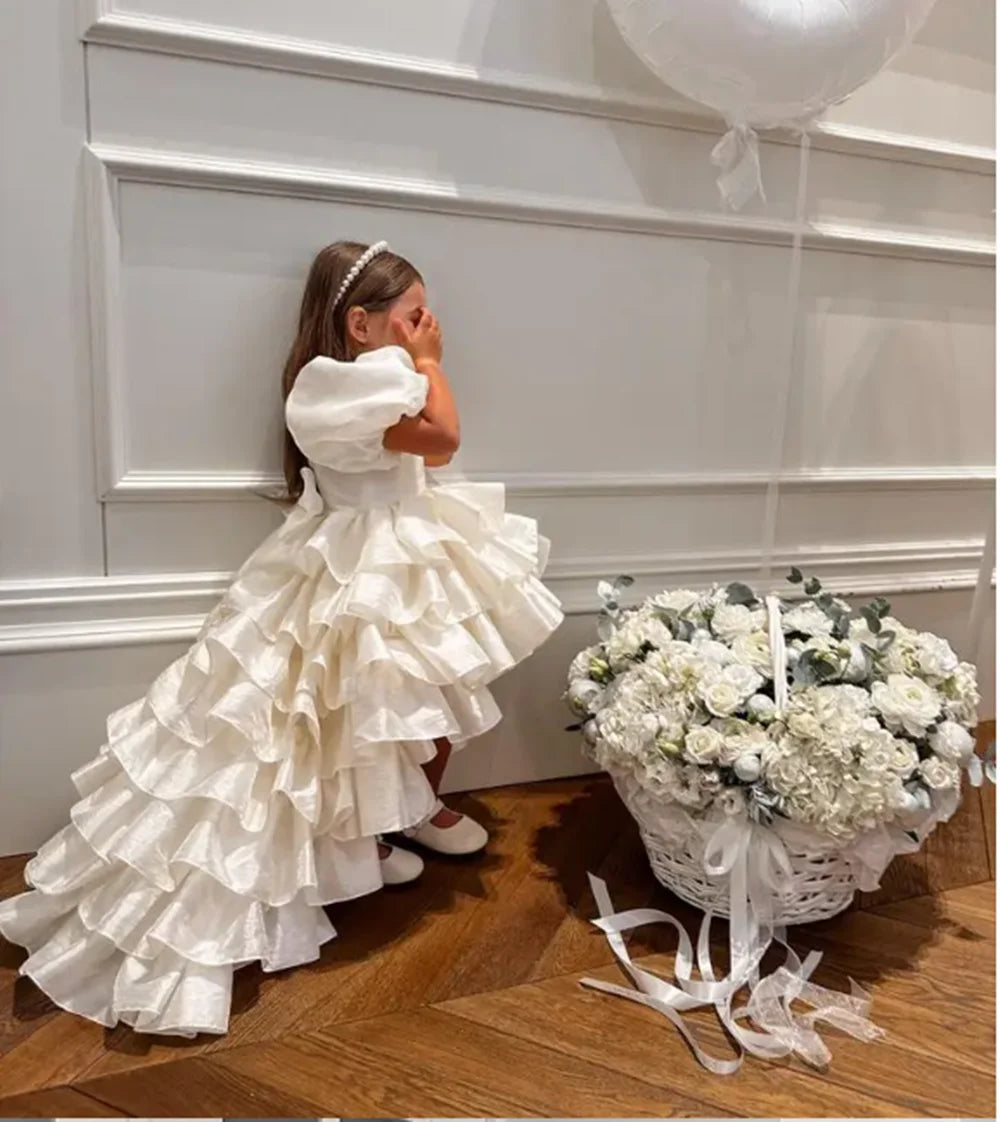 Flower Girl Dresses For Wedding Birthday Pearl Floral Tulle Luxury Princess Long Maxi Kids Bridesmaid Ball First Communion Gowns