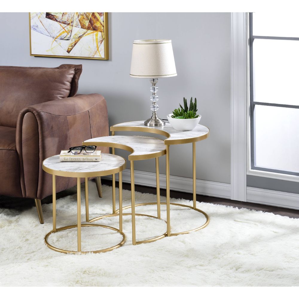 ACME Anpay Faux Marble Top & Gold Finish Anpay Coffee Table Model 85390