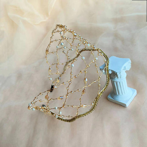 Handmade Knitted Crystal Beads Headband for Bride - SHEFAV