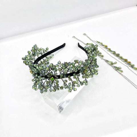 Luxurious Green Crystal Handmade Beads Headband- SHEFAV