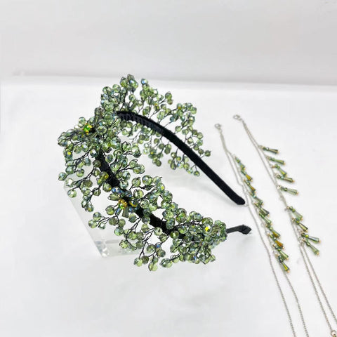 Luxurious Green Crystal Handmade Beads Headband- SHEFAV