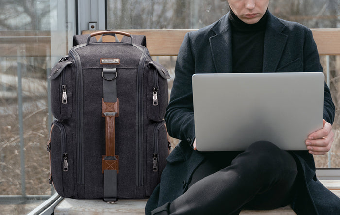 WITZMAN 6661 structured canvas carry-on travel backpack