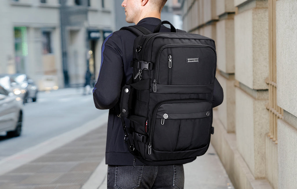 Black Nylon Travel Backpack for Men
