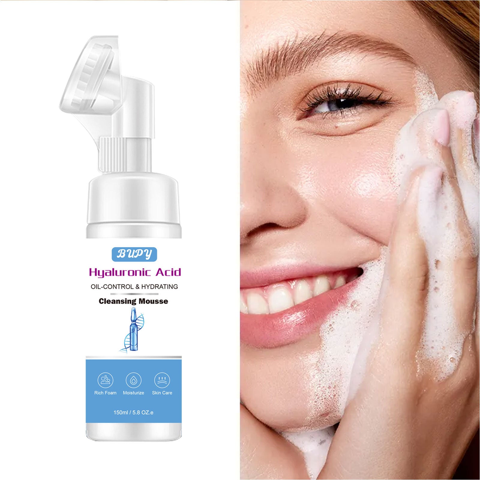 Wholesale Hyaluronic Acid Mousse Cleansing, Foam Facial Cleanser, Makeup Removal, Oil Control, Moisturizing 325