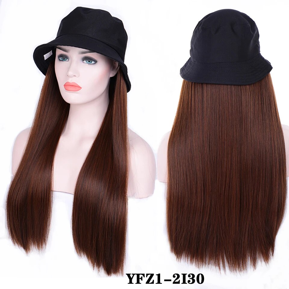 AILIADE Synthetic Long Straight Wavy Wigs with Beret Hat Navy Hat Knitted Hat Fashion Autumn Winter Cap Hair Wig Hair Extensions