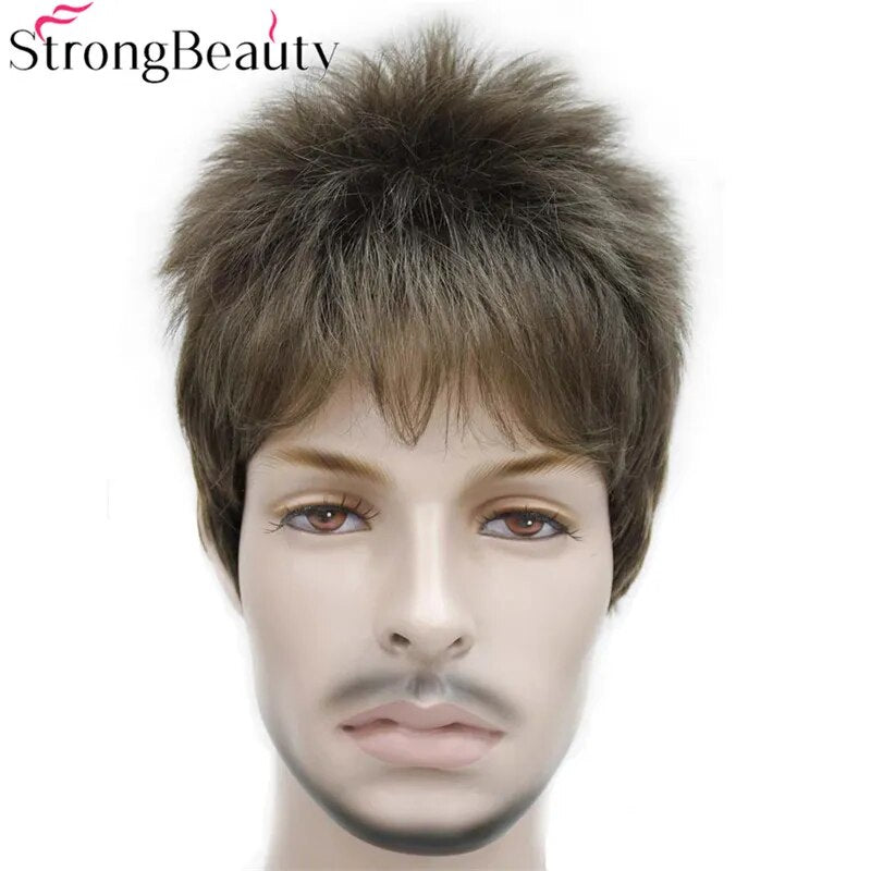 StrongBeauty Fake Synthetic Short Black Brown Gold Boy Wig Men Students Hair Cosplay Wigs