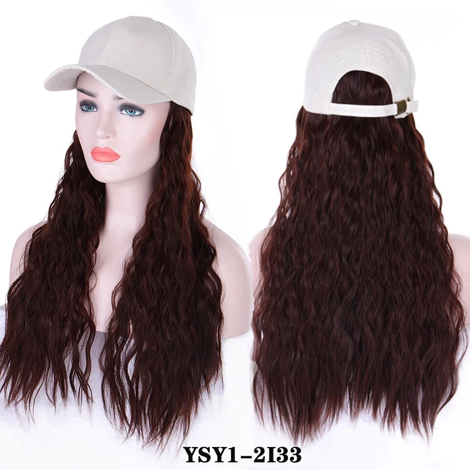 AILIADE Synthetic Long Straight Wavy Wigs with Beret Hat Navy Hat Knitted Hat Fashion Autumn Winter Cap Hair Wig Hair Extensions