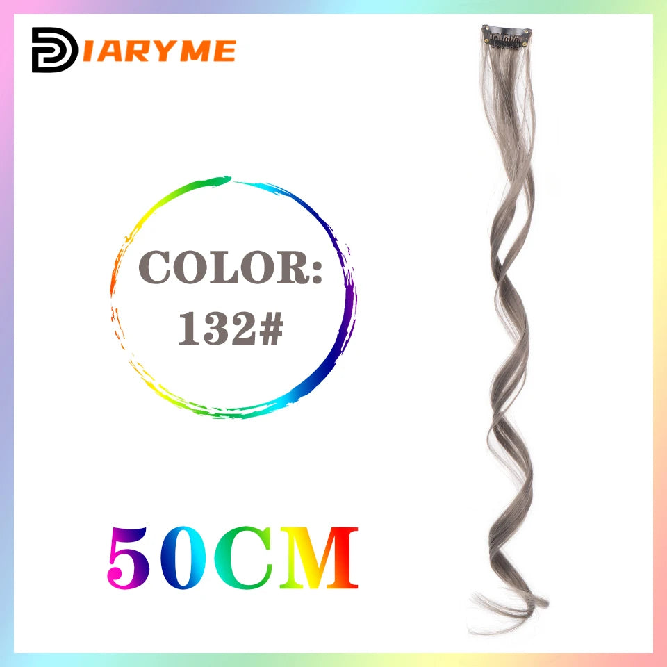 Colorful Hair Extensions Curly One Clip in Synthetic Long Hairpiece For Girls Women Kid Multi-colors Party Highlights Wig Piece