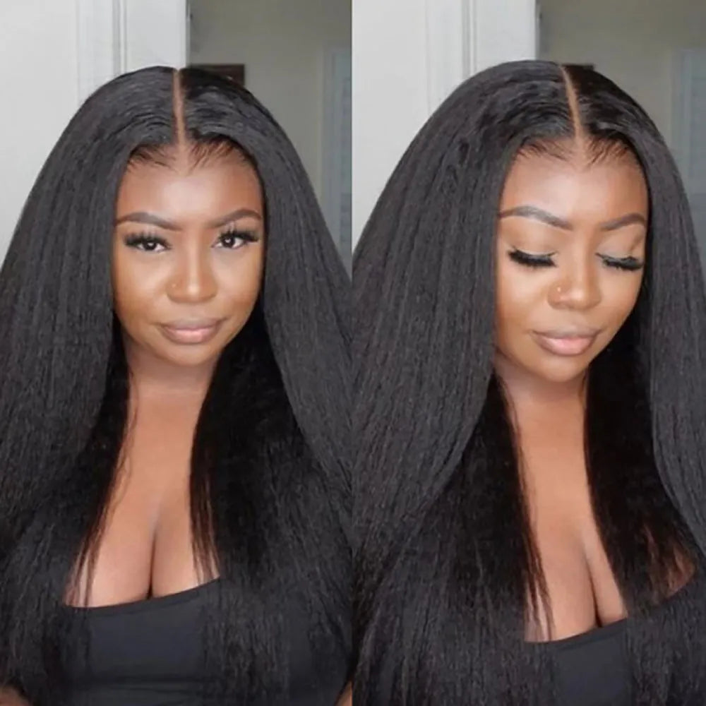 Kinky Straight Wear And Go Glueless Human Hair Wig 4x4 HD Lace Human Hair Wig Ready To Wear Lace Front Human Hair Wig For Women