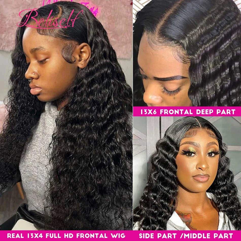 Loose Deep Wave Lace Frontal Wig 30 Inch  Brazilian Remy Hair Wigs With Natural Hairline For Black Woman Beliself
