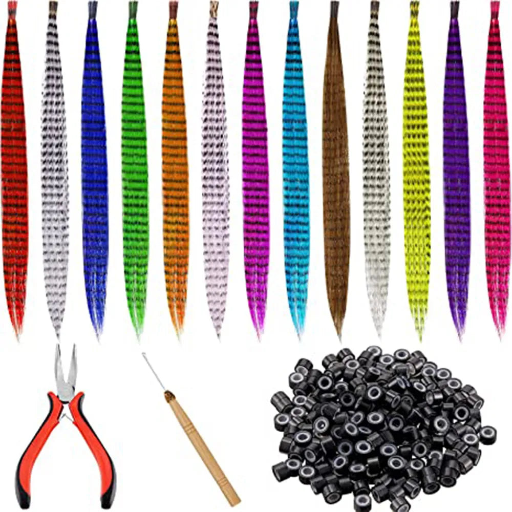 LISI GIRL Feather Hair Extension 10Pieces Fake Hair I Tip Rainbow Synthetic Hair 16inch Hairpiece Feather for Hair Extension