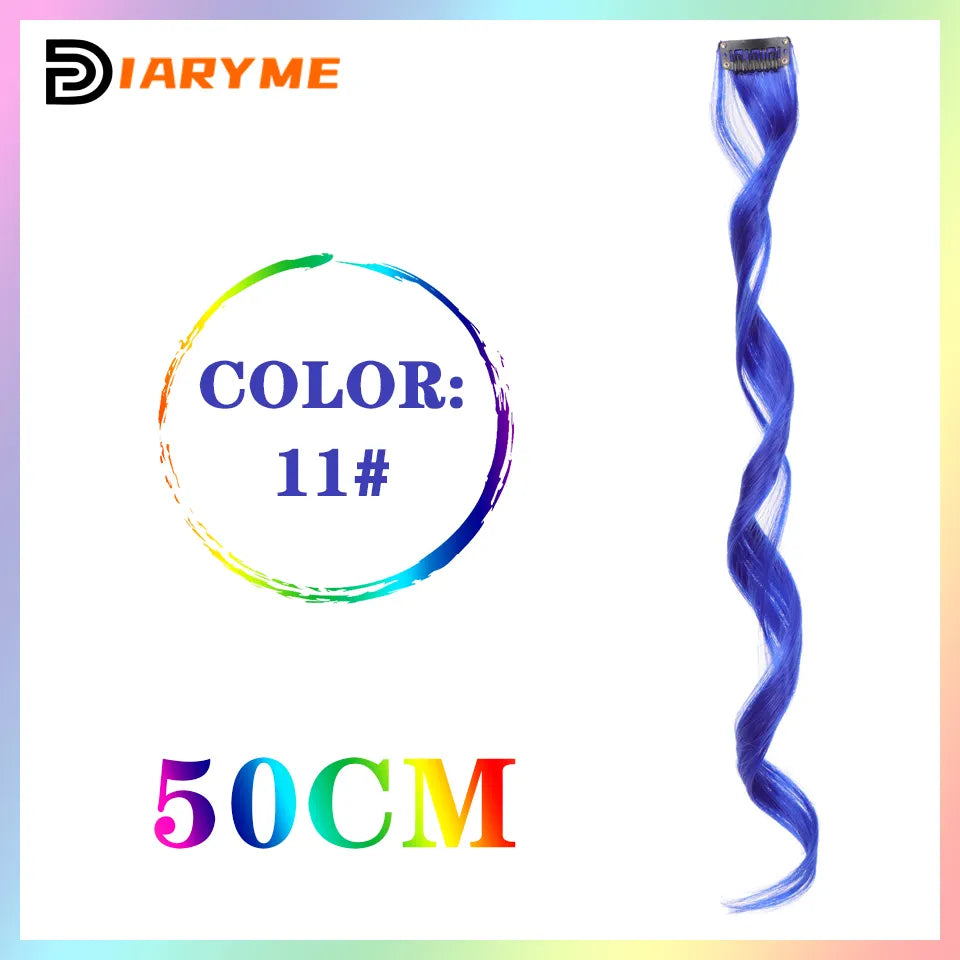 Colorful Hair Extensions Curly One Clip in Synthetic Long Hairpiece For Girls Women Kid Multi-colors Party Highlights Wig Piece