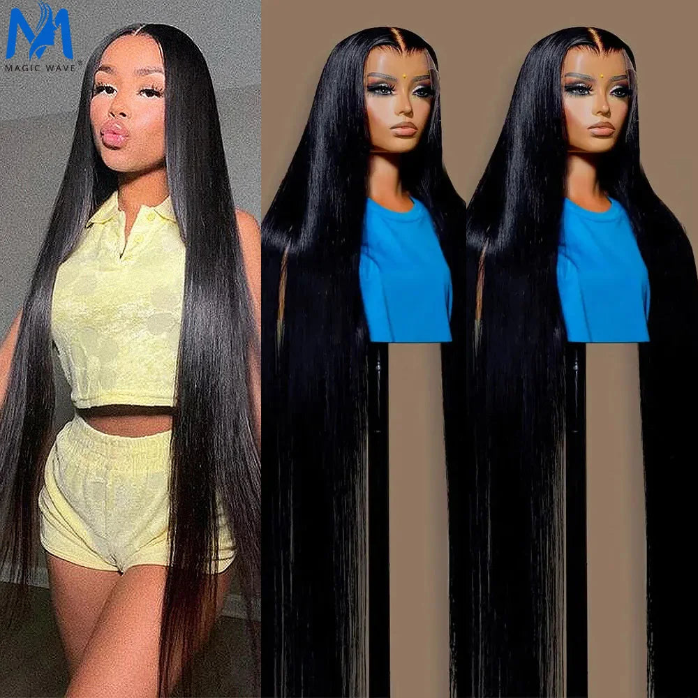 48 Inches Straight 13x4 Transparent Lace Frontal Human Hair Wigs 40 42' HD Lace 250 Density Brazilian Remy Hair for Black Women