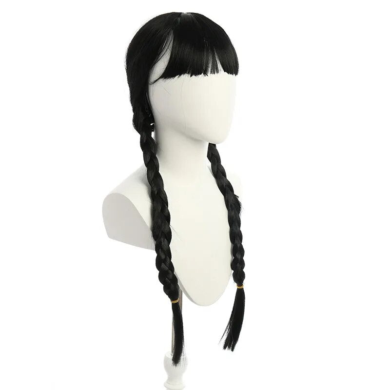 Wednesday Cosplay Accessroies Wig Kids Girls Movie Wednesday Long Hair Wig + Belt Dress Accessory Carnival Halloween Accessory