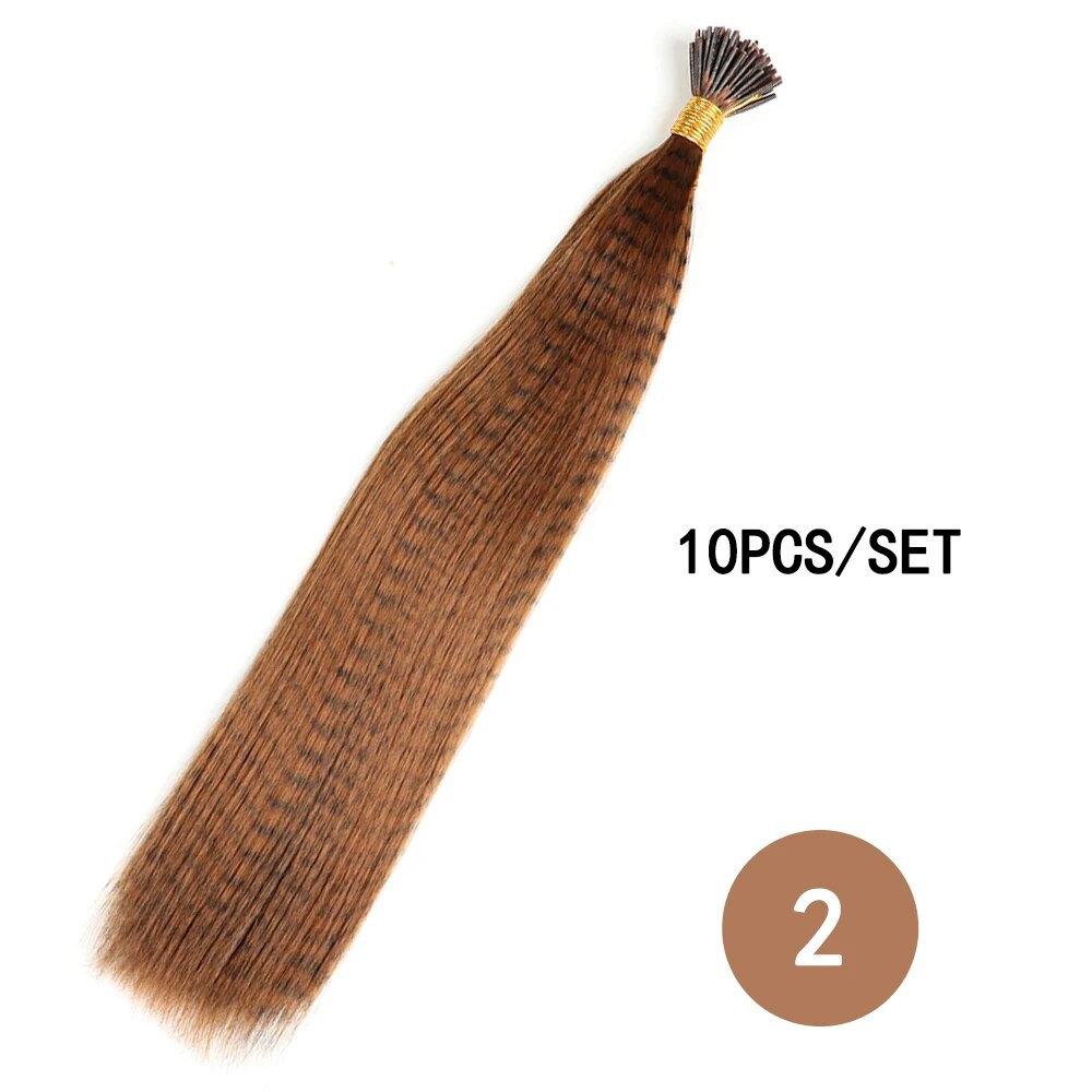 LISI GIRL Feather Hair Extension 10Pieces Fake Hair I Tip Rainbow Synthetic Hair 16inch Hairpiece Feather for Hair Extension