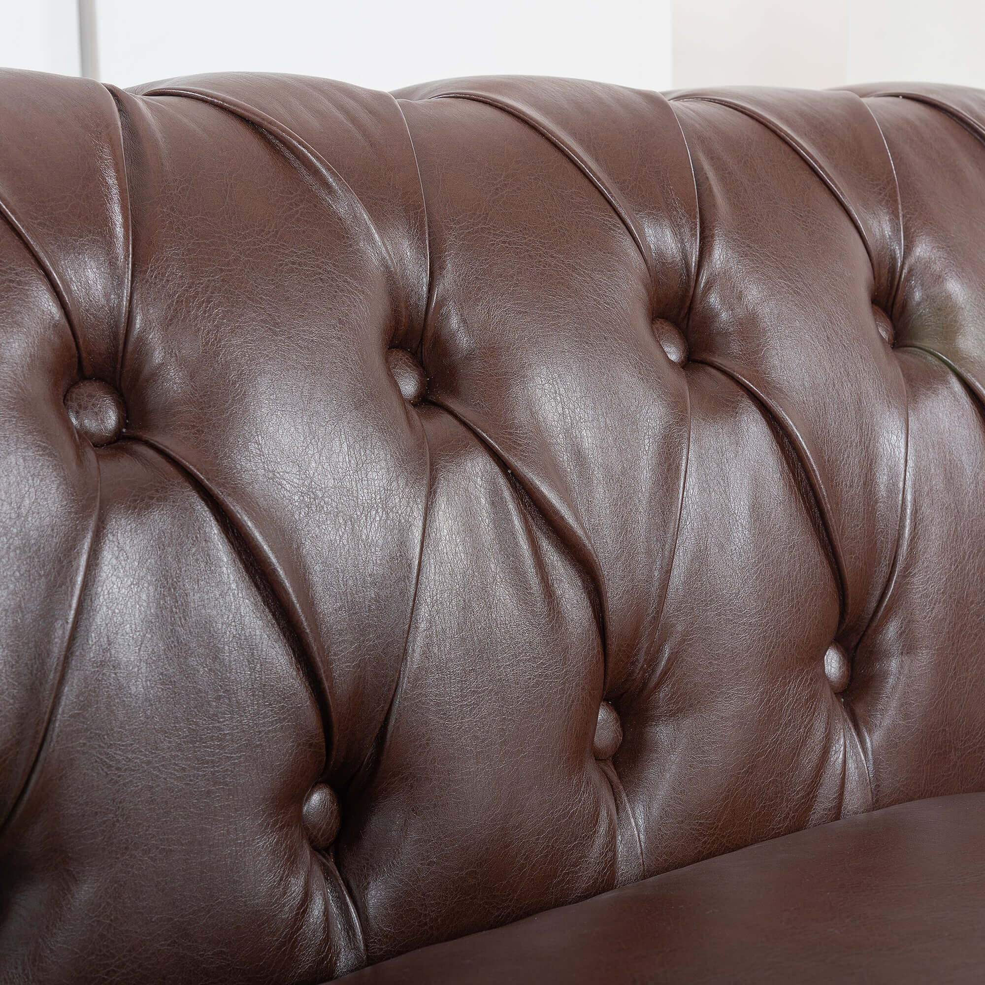 Dark Brown Chesterfield Sofa - Elegant PU Leather 84.65