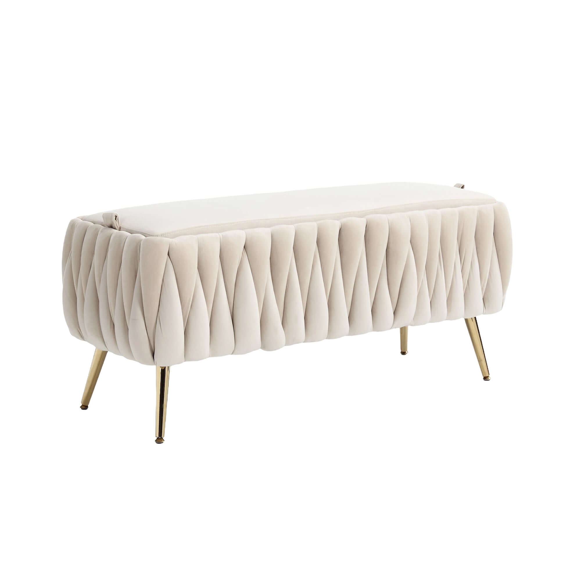 Upholstered Fabric Storage Ottoman Bench with Safety Hinge