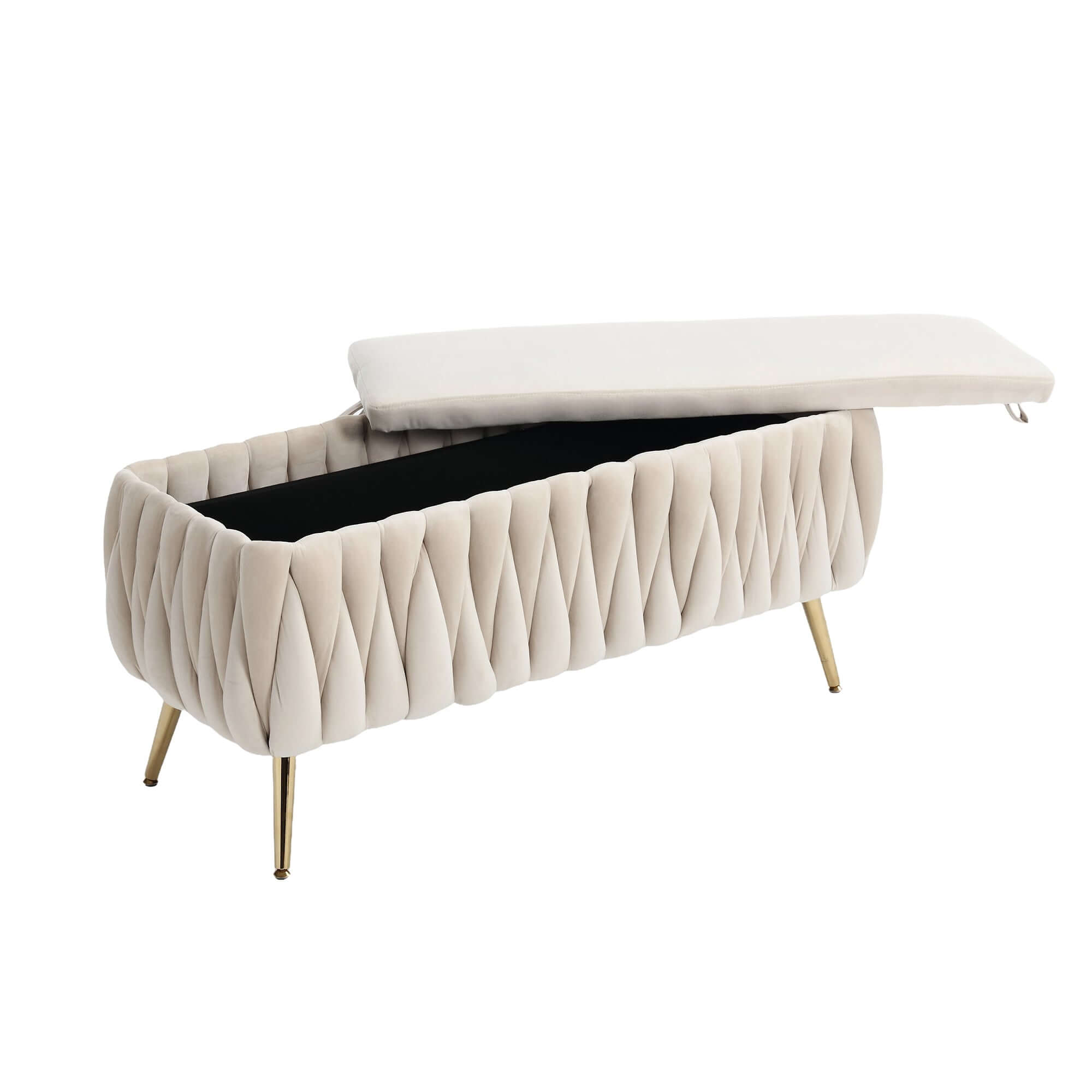 Upholstered Fabric Storage Ottoman Bench with Safety Hinge