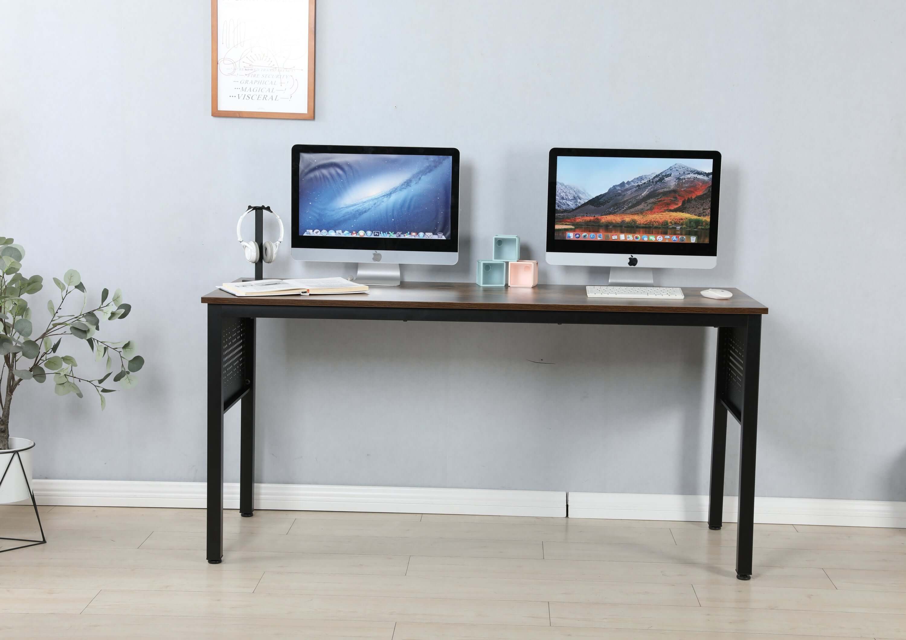 Spacious 63in Black Home Office Desk with Sturdy Metal Panel