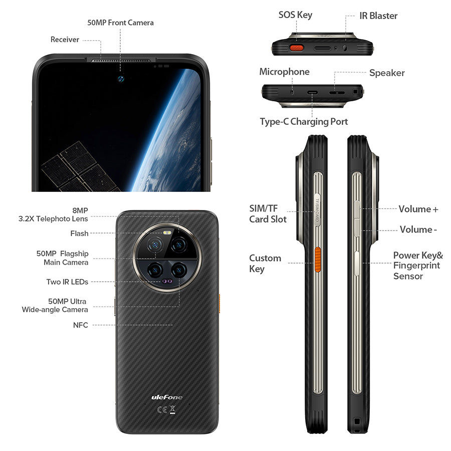 Ulefone Armor 23 Ultra 5G Rugged Phone, Satellite Messaging,  50MP+64MP+50MP+8MP, 24GB+512GB MTK Dimensity 8020, 5280mAh(120W), QI 50W  Wireless