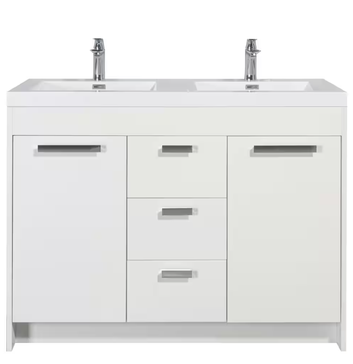 Lugano 48 in. W x 19.5 in. D x 36 in. H Double Bath Vanity in White with White Acrylic Top with White Integrated Sinks