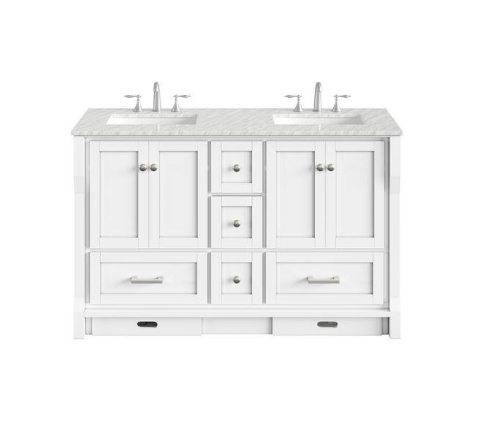 Booster 60 in. W x 22 in. D x 34 in. H Double Bath Vanity in White with White Carrara Marble Top with White Sinks