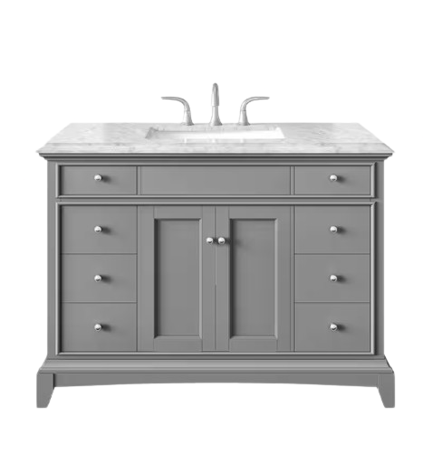 Elite Princeton 48 in. W x 24 in. D x 34 in. H Bath Vanity in Gray with Carrara Marble Top with White Sink