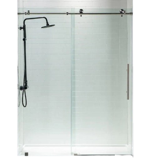 Westfield 56 in. to 60 in. x 76 in. Frameless Sliding Shower Door with Shatter Retention Glass in Brushed Nickel Finish